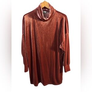 Urban Outfitters Evie Rusty Rose Pink Velvet Oversized turtleneck Dress Sz S-p